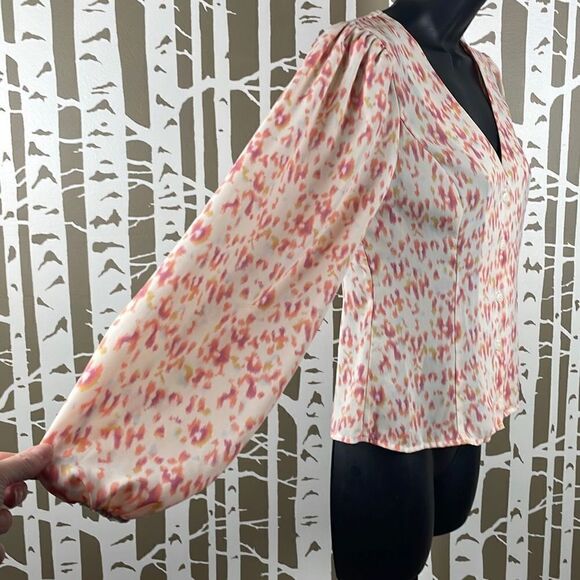 LUSH Pink Peach Yellow Pastel Leopard Print Button Front Blouse XS - Picture 2 of 5